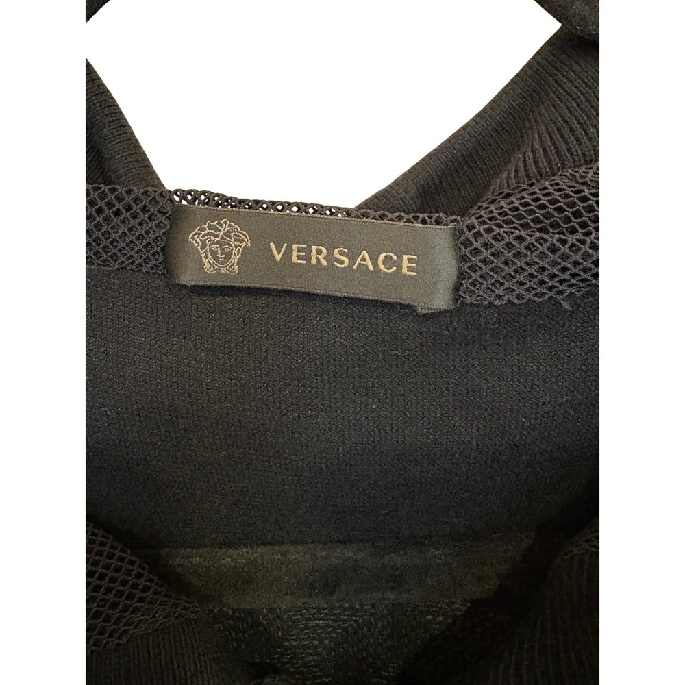 Versace Hoodie Mens L Black Velour Medusa Logo Leather Trim Full Zip Made Italy View 4